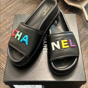 CHANEL Black Sandals with Distinctive Design